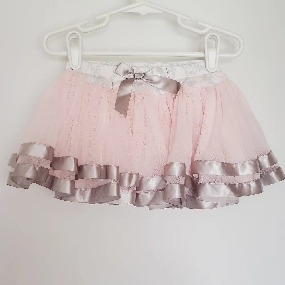 K1005 * Nanette Lepore Top & Tulle Skirt Set Pink Gray Size 12M